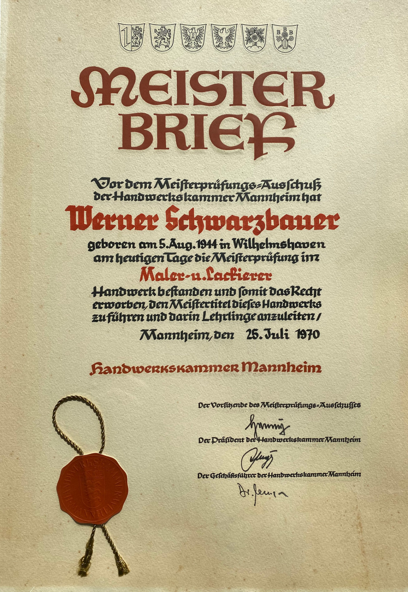 Meisterbrief Werner Schwarzbauer